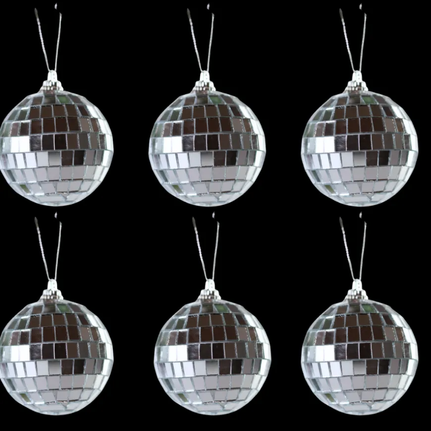 6 stk. Diskokugler til Ophæng Sølv (10cm)