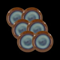 6 stk. Frokosttallerkener i Blå/Grå & Brun (Ø19,8cm)