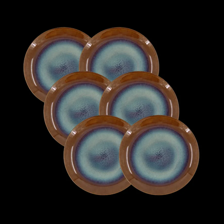 6 stk. Frokosttallerkener i Blå/Grå & Brun (Ø19,8cm)