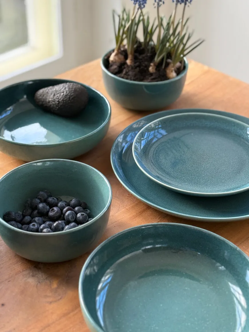 6 stk. Keramik Middagstallerken ANDREA i Grøn (Ø27cm)