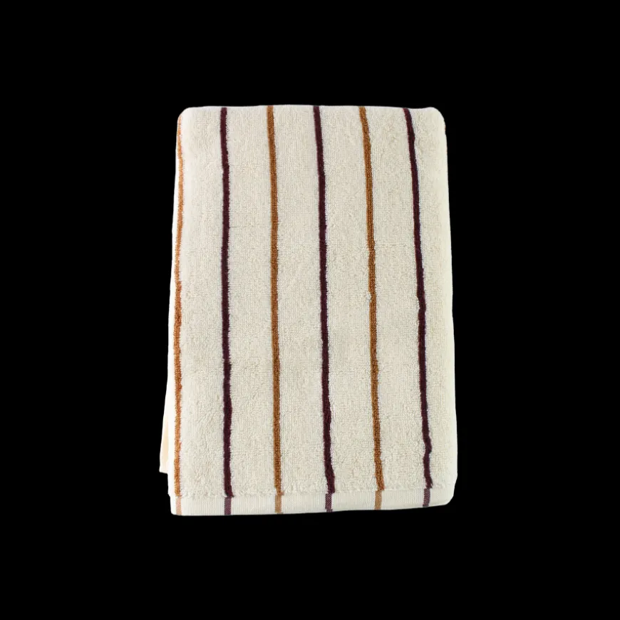 Badehåndklæde m Creme Brun og Burgandy Stribe METHE (70x140cm)