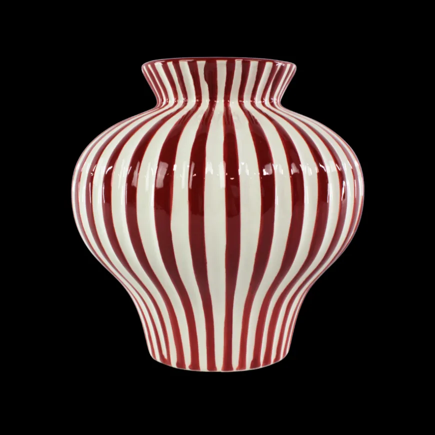 BETSY Vase (Ø 21 x 21cm) Burgandy Stribe