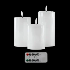 Bloklys Resin 3D Flamme m. Fjernbetjening Hvid 3 stk