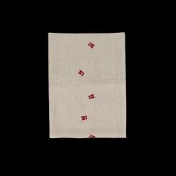 Bordløber m. Broderet Dansk Flag (30x180cm) Hørfarve