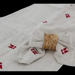 Bordløber m. Broderet Dansk Flag (30x180cm) Hørfarve