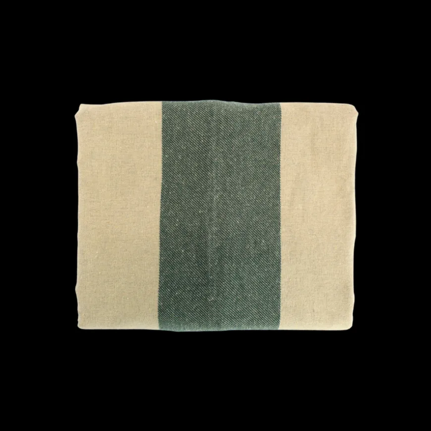 Dug (140x220cm) Ecru Malange m. Grøn Stribe