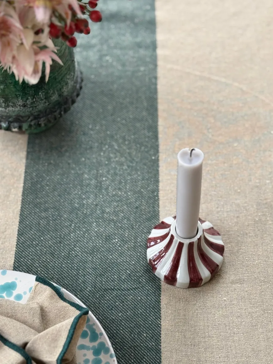 Dug (140x220cm) Ecru Malange m. Grøn Stribe