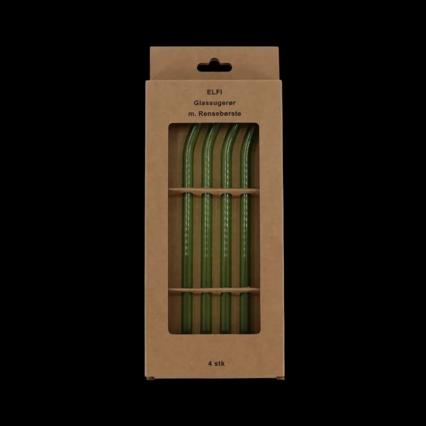 ELFI Glassugerør med Rensebørste (4stk) Grøn