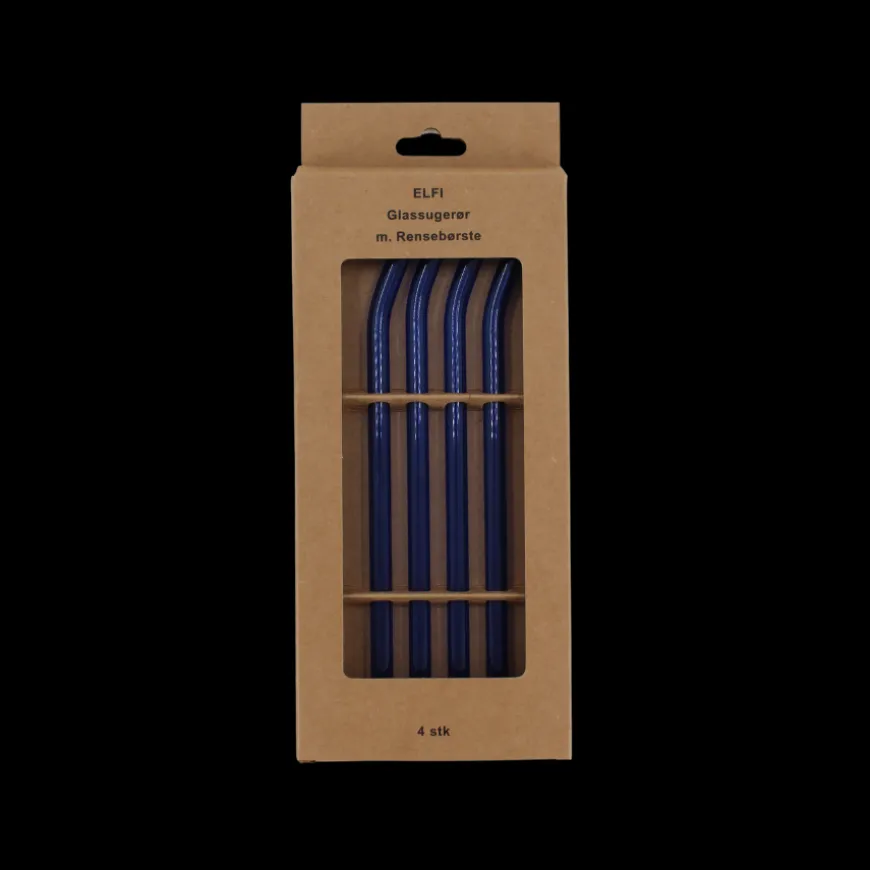 ELFI Glassugerør med Rensebørste (4stk) Blå
