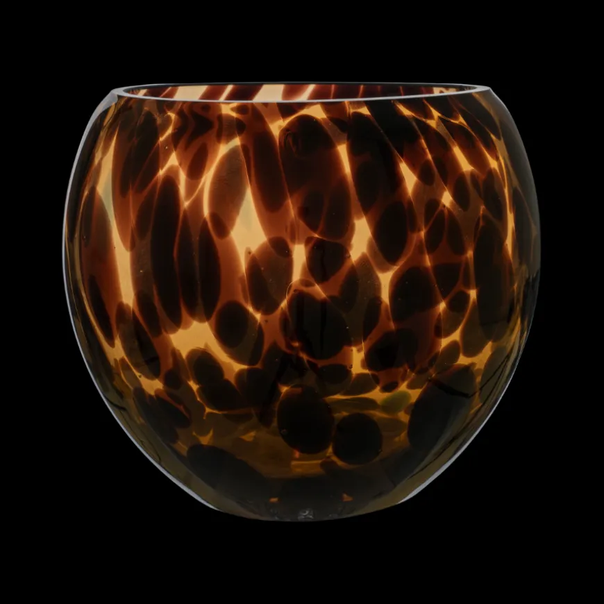 Fyrfadsstage i Glas. Ø14 x 13cm Reaktivt Glasering.