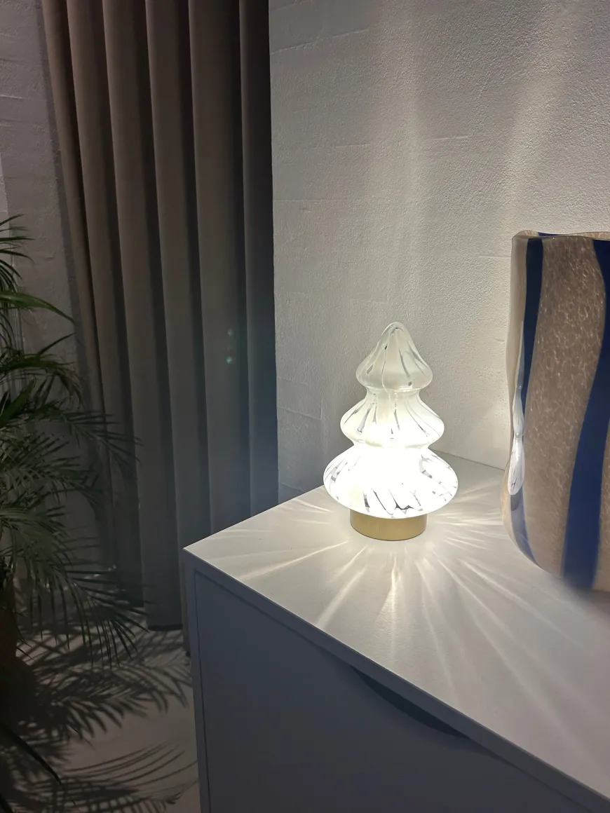 Glas Juletræ m. LED (14x21cm)