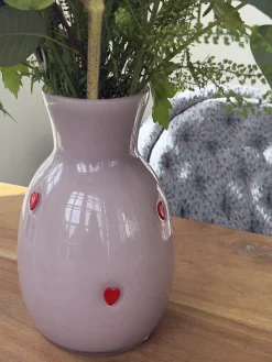 Glas Vase FAATIMA (15x22,5cm) Lyserød med hjerte