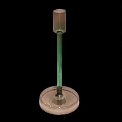 Glaslysestage, grøn/brun h19,5cm