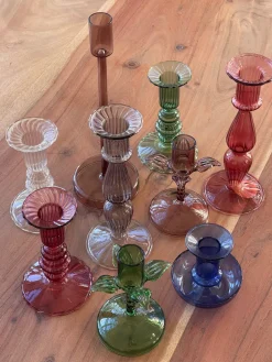 Glaslysestage, grøn/brun h19,5cm