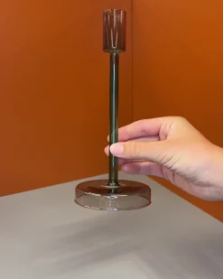 Glaslysestage, grøn/brun h19,5cm