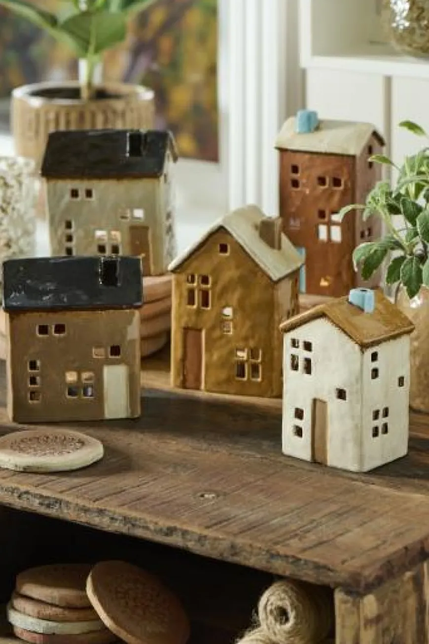 Ib Laursen - Keramik Hus til Fyrfadslys Brighton (7,5 x 13,2 x 11,3 cm)