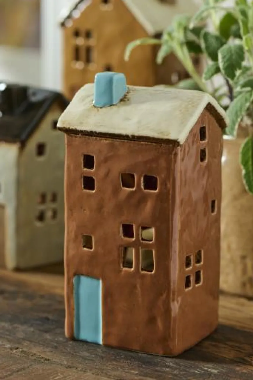 Ib Laursen - Keramik Hus til Fyrfadslys Brighton (7,5 x 13,2 x 11,3 cm)