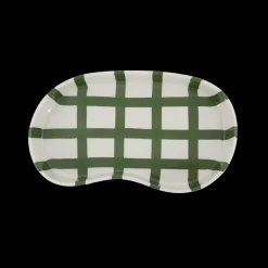 Keramik Bakke BIDDA i Beige m. Grøn Striber (12,2x20x3cm)