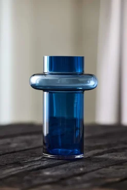 Lyngby Tube Vase (H:25cm). Dark Blue