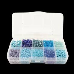 Perler i æske m/10 rum mix blå