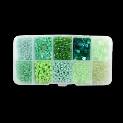 Perler i æske m/10 rum, mix grøn