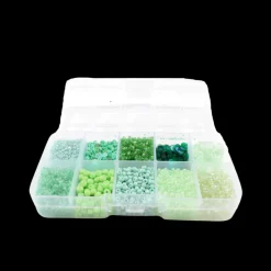 Perler i æske m/10 rum, mix grøn