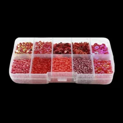 Perler i æske m/10 rum, mix rød