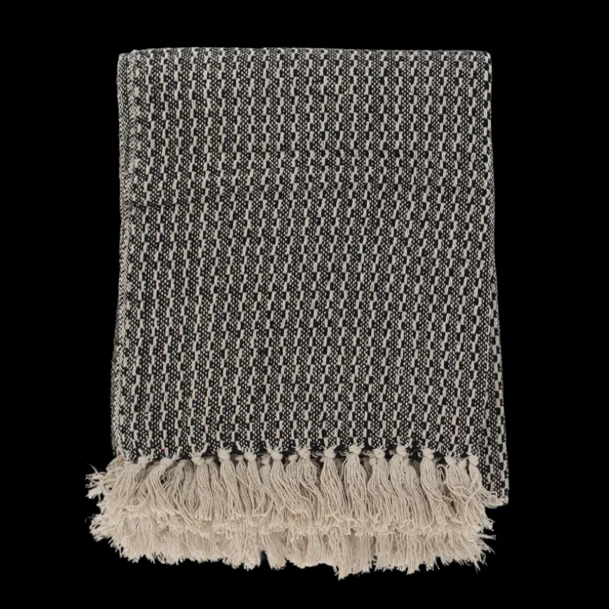 Plaid m. Grafisk Strib. (125x150cm). Sort/Natur