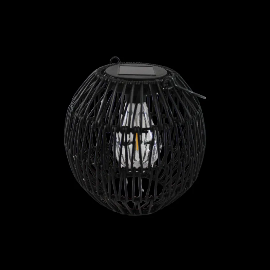 Solar Lampe i Metal og Rattan GABI Sort (19 x 20cm)
