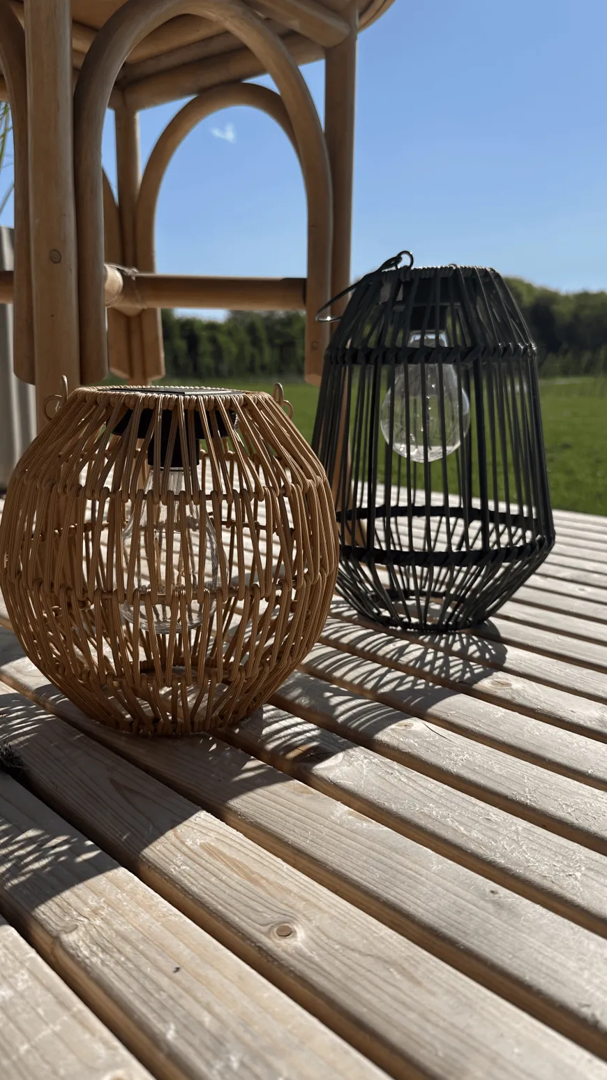 Solar Lampe i Metal og Rattan FLORIN Natur (20 x 28cm)