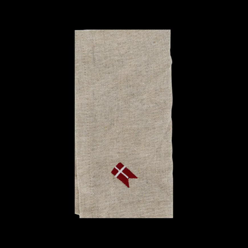 Stofserviet m. Broderet Dansk flag( 40x40cm) Hørfarve