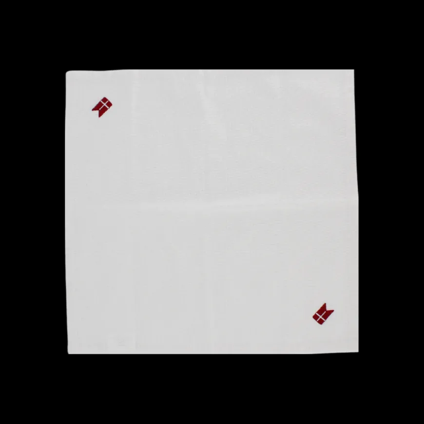 Stofserviet m. Broderet Dansk flag. (40x40cm) Hvid