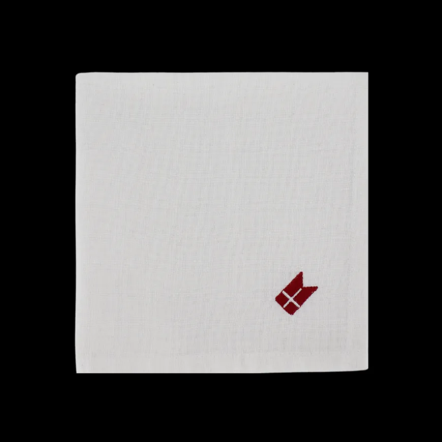 Stofserviet m. Broderet Dansk flag. (40x40cm) Hvid