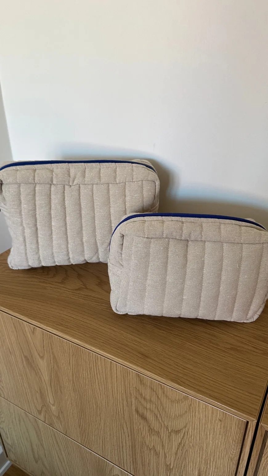 Toilettasker m Beige og Camel Stribe EASON ( 27x10x20cm) Stor