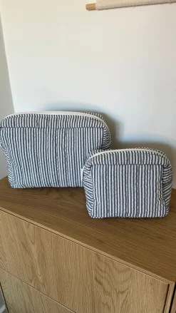 Toilettasker m Beige og Grå Stribe EASON ( 27x10x20cm) Stor