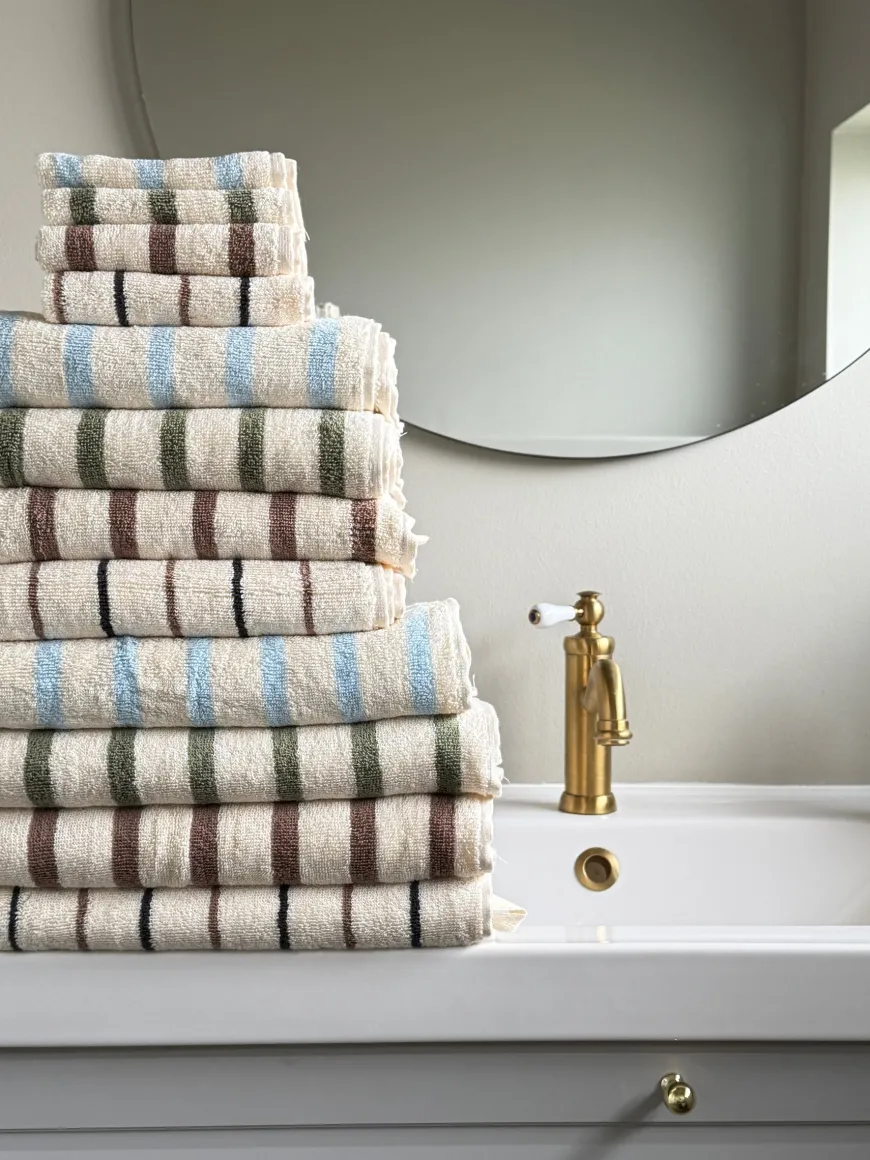 Vaskeklud m Creme, Brun og Grå Stribe FRIDO(30x30cm) 1