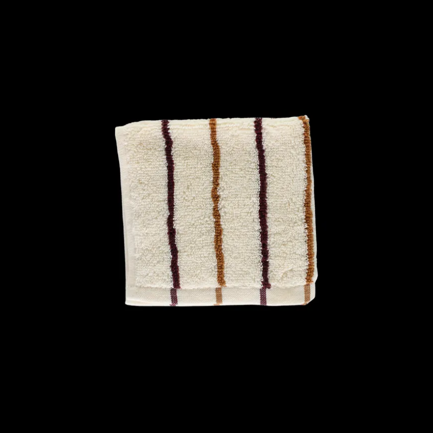 Vaskeklud m Creme, Brun og Burgandy Stribe METHE (30x30cm)
